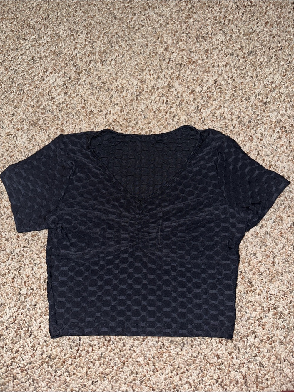 Navy Textured V-Neck Crop Top